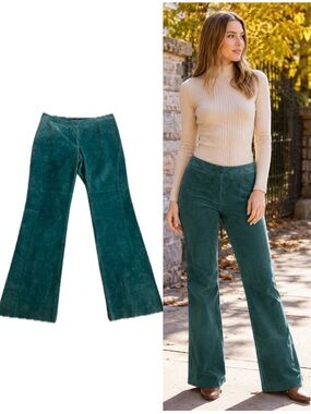 Danier Dusty Teal Green Suede Leather Bootcut Pants Size 10 NWT